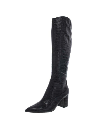 MARC FISHER Womens Black Crocodile Print Retie Pointed Toe Block Heel Zip-Up Heeled Boots 10 M