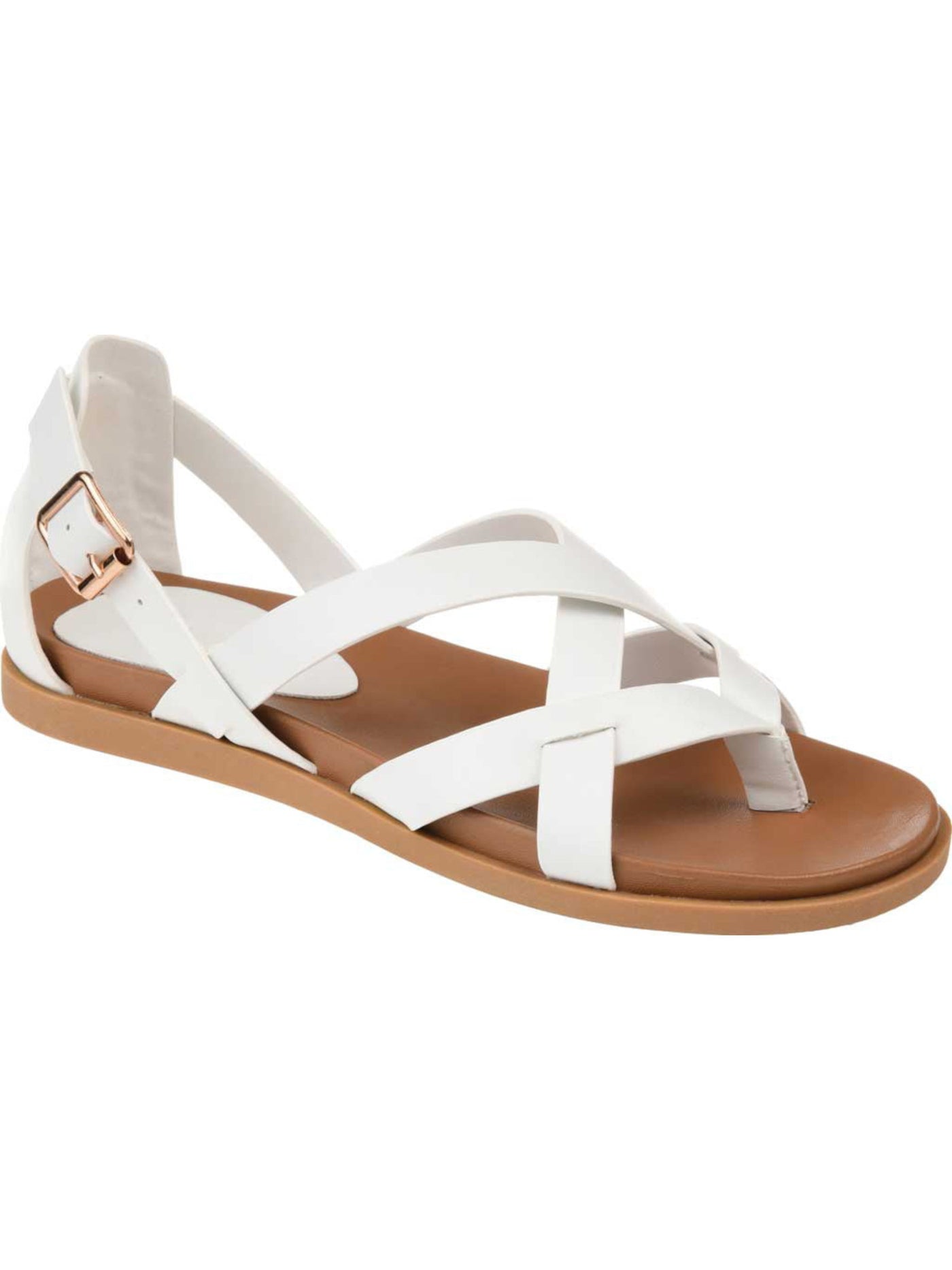 JOURNEE COLLECTION Womens White Basket Weave Cuffed Ankle Toe Strap Buckle Accent Ziporah Round Toe Buckle Thong Sandals Shoes 8.5 M