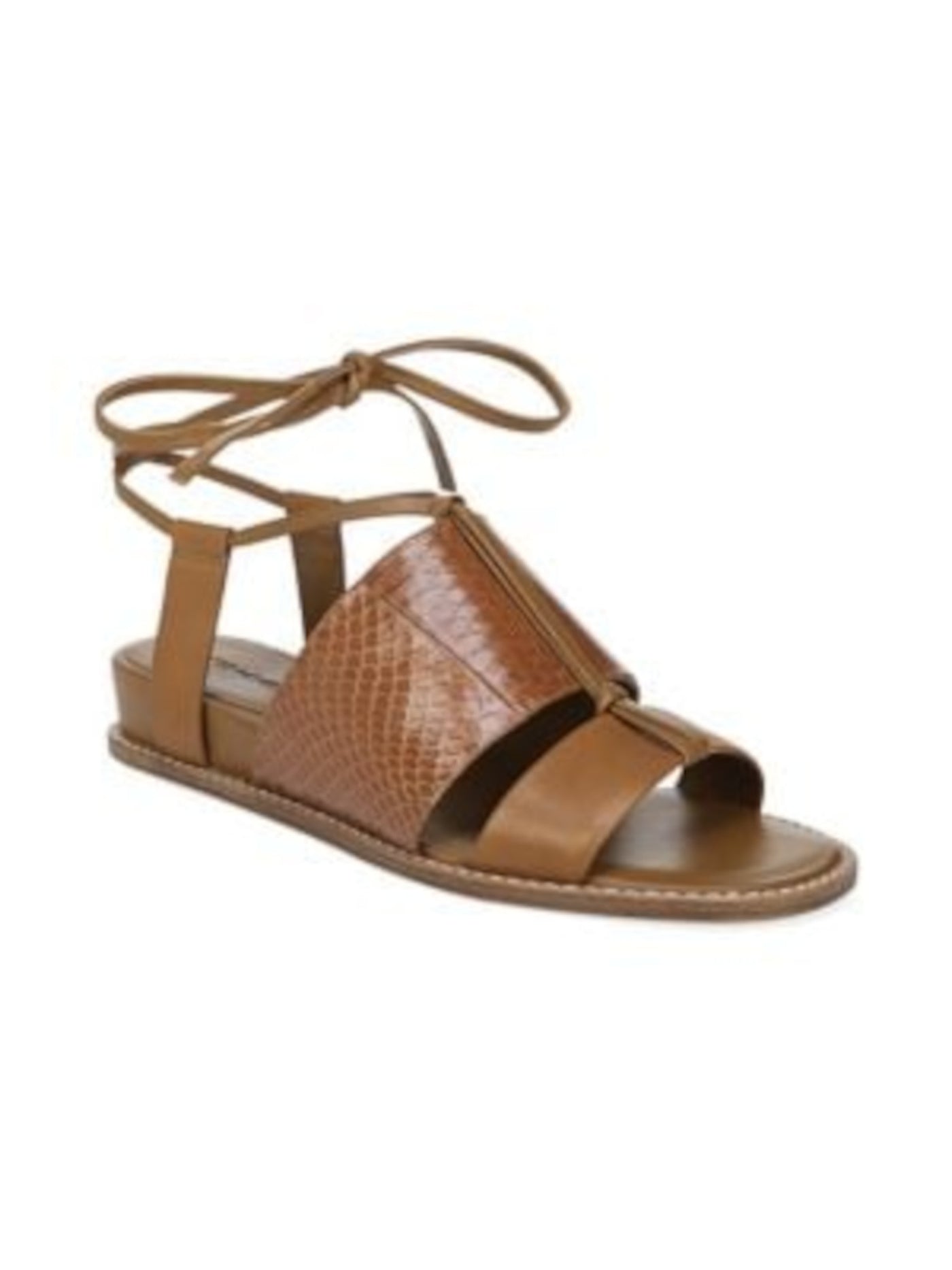 VINCE. Womens Brown Strappy Comfort Forster Round Toe Wedge Lace-Up Leather Slingback Sandal 6.5 M