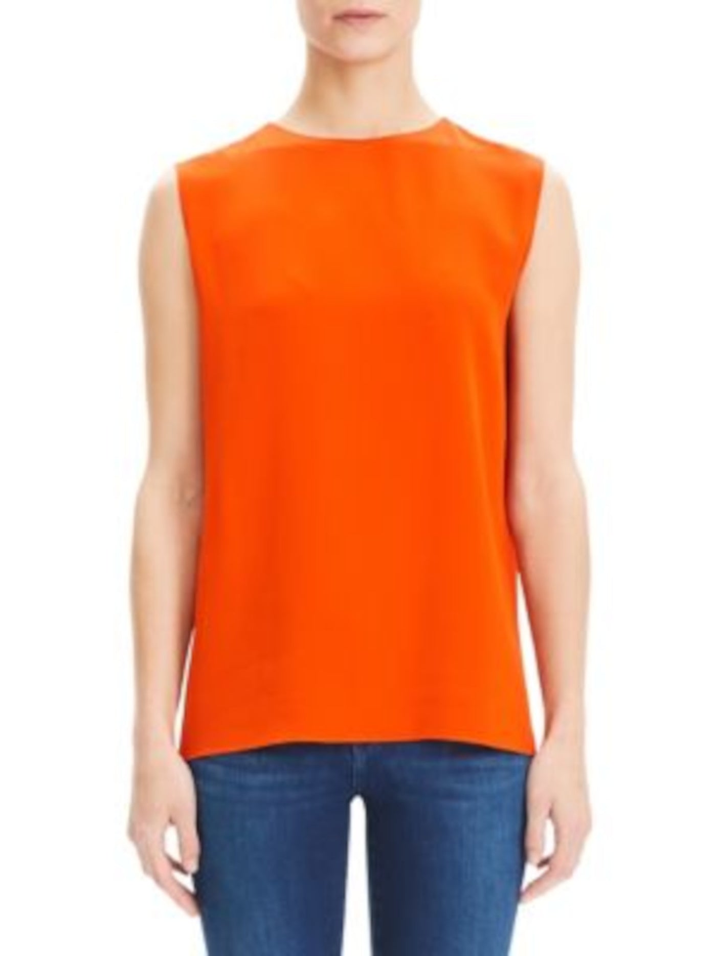 THEORY Womens Orange Sleeveless Jewel Neck Top S