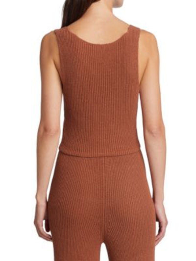 A.L.C Womens Brown Textured Ribbed Fitted Sleeveless V Neck Crop Top L