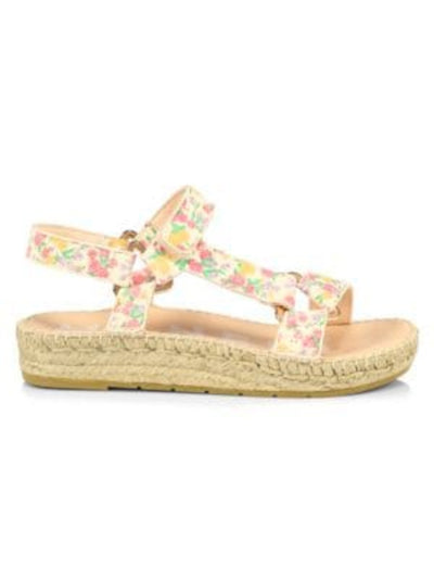 MANEBI Womens Ivory Floral 1" Platform Adjustable Strap Padded X Manebi Open Toe Wedge Suede Espadrille Shoes 39