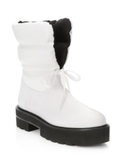STUART WEITZMAN Womens White Tie 1-1/2" Platform Padded Tyler Round Toe Block Heel Leather Booties 6.5