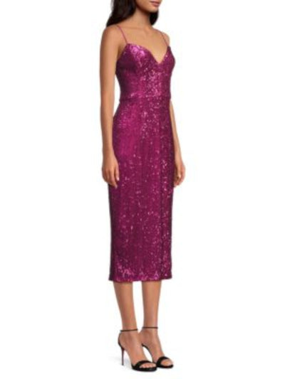 DONNA KARAN NEW YORK Womens Pink Zippered Lined Slit Back Hem Spaghetti Strap Sweetheart Neckline Maxi Cocktail Sheath Dress 10