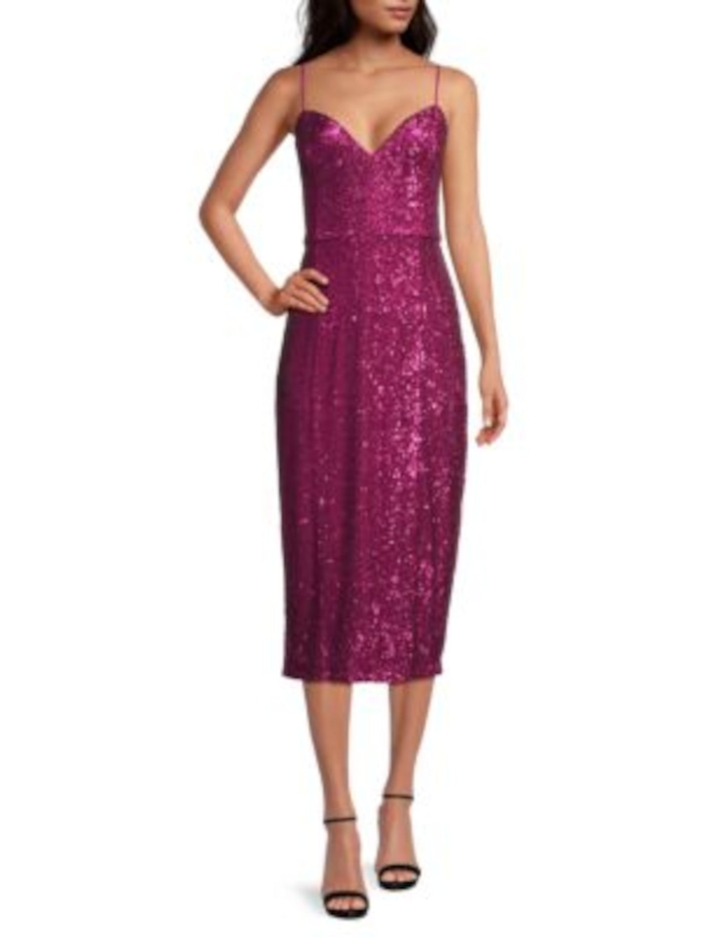 DONNA KARAN Womens Pink Zippered Lined Slit Back Hem Spaghetti Strap Sweetheart Neckline Maxi Cocktail Sheath Dress 4