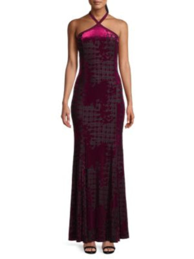 DONNA KARAN NEW YORK Womens Red Zippered Lined Square Back Flared Hem Sleeveless Halter Full-Length Evening Sheath Dress 10