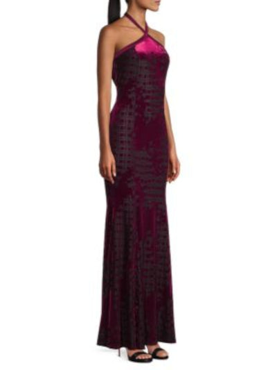 DONNA KARAN NEW YORK Womens Red Zippered Lined Square Back Flared Hem Sleeveless Halter Full-Length Evening Sheath Dress 10