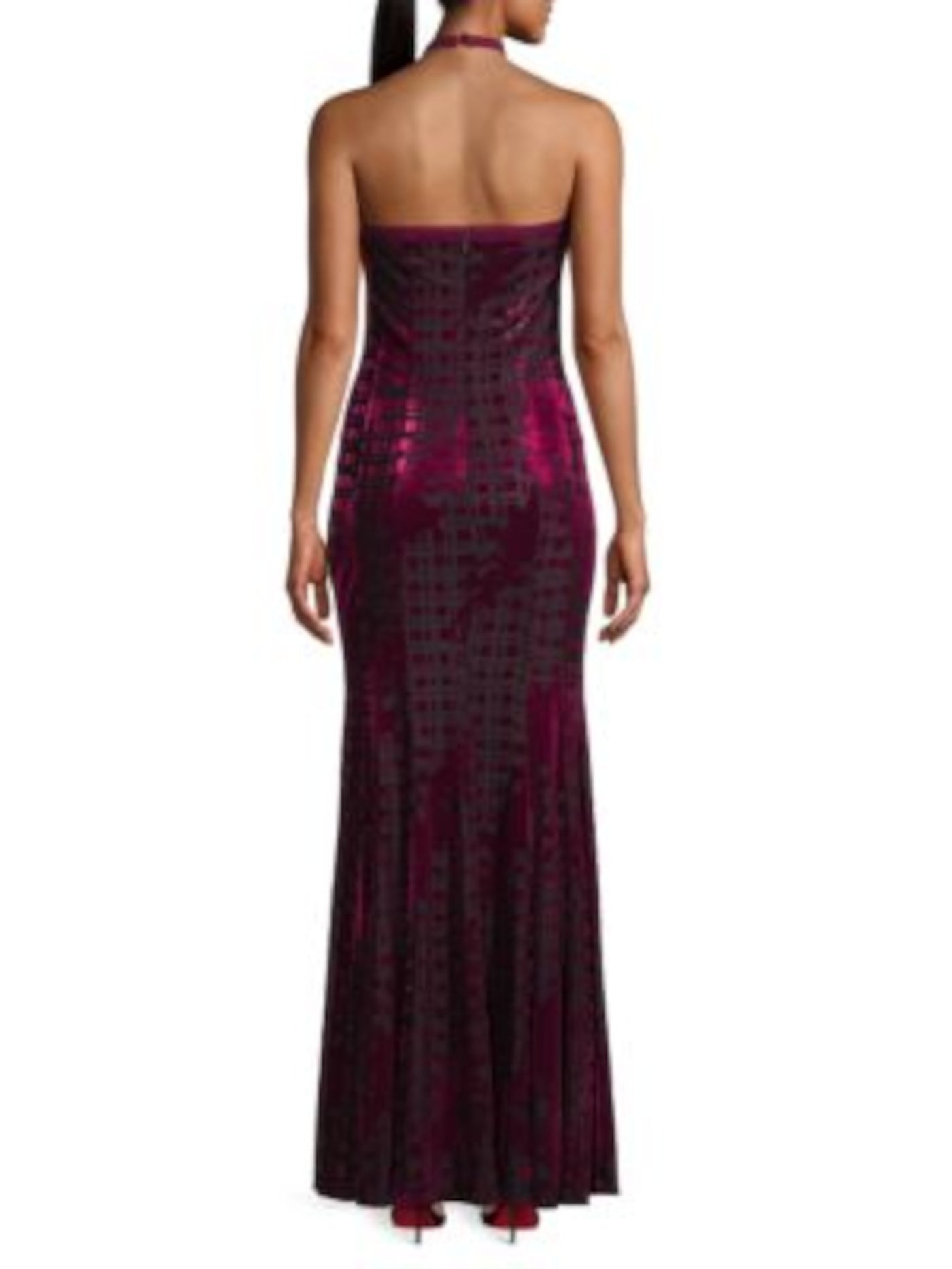 DONNA KARAN NEW YORK Womens Red Zippered Lined Square Back Flared Hem Sleeveless Halter Full-Length Evening Sheath Dress 10