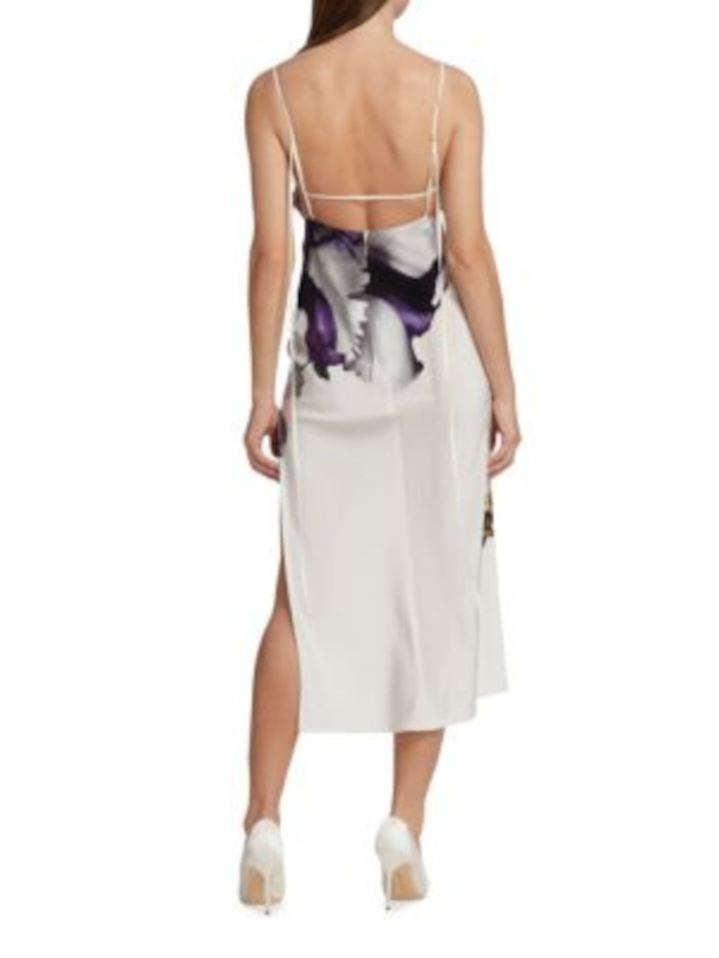 JASON WU Womens White Zippered Slitted Strappy Open Back Floral Spaghetti Strap Square Neck Midi Party Sheath Dress 4