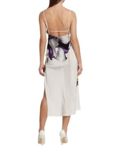 JASON WU Womens White Zippered Slitted Strappy Open Back Floral Spaghetti Strap Square Neck Midi Party Sheath Dress 4