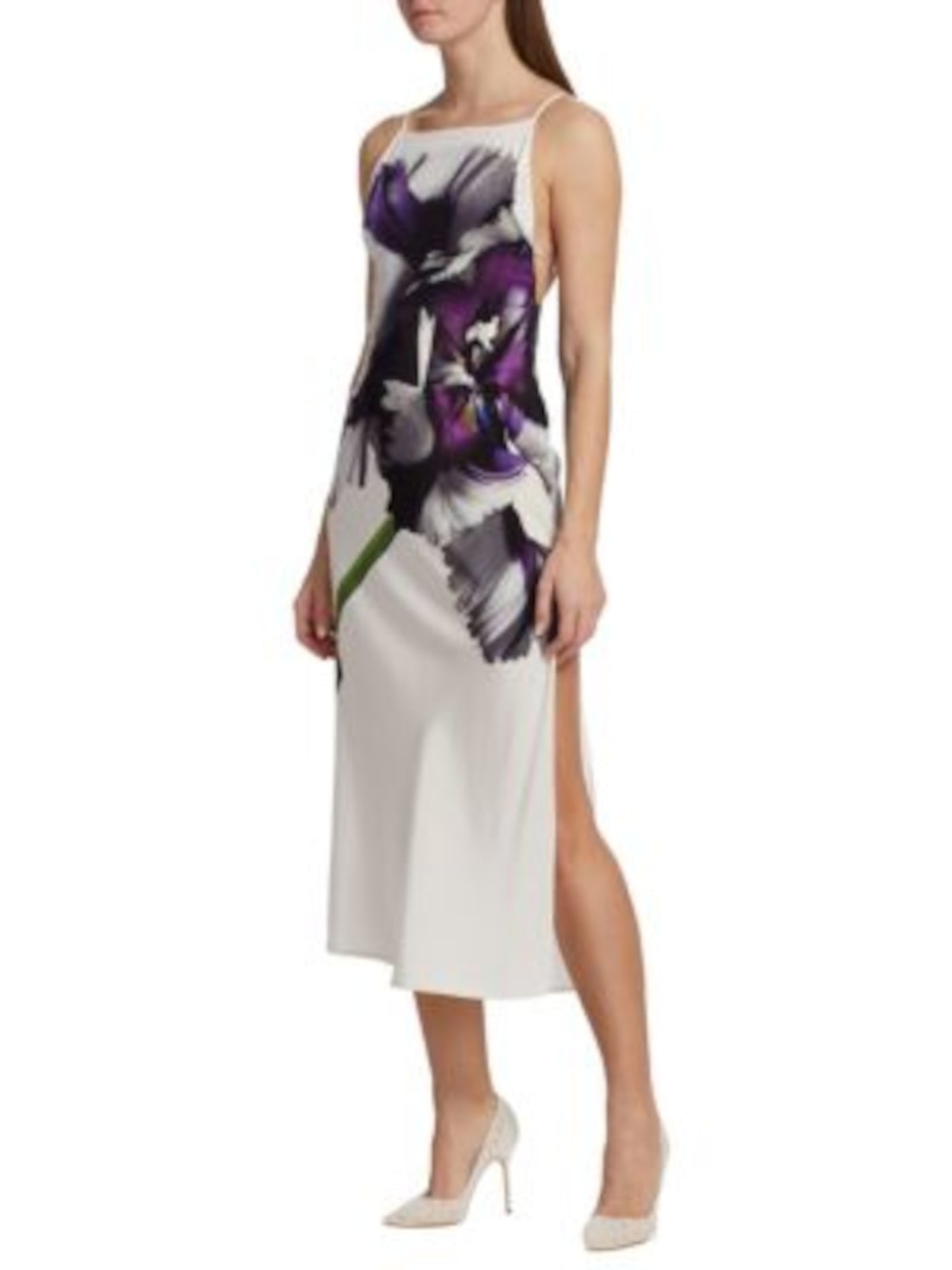 JASON WU Womens White Zippered Slitted Strappy Open Back Floral Spaghetti Strap Square Neck Midi Party Sheath Dress 4