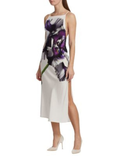 JASON WU Womens White Zippered Slitted Strappy Open Back Floral Spaghetti Strap Square Neck Midi Party Sheath Dress 4