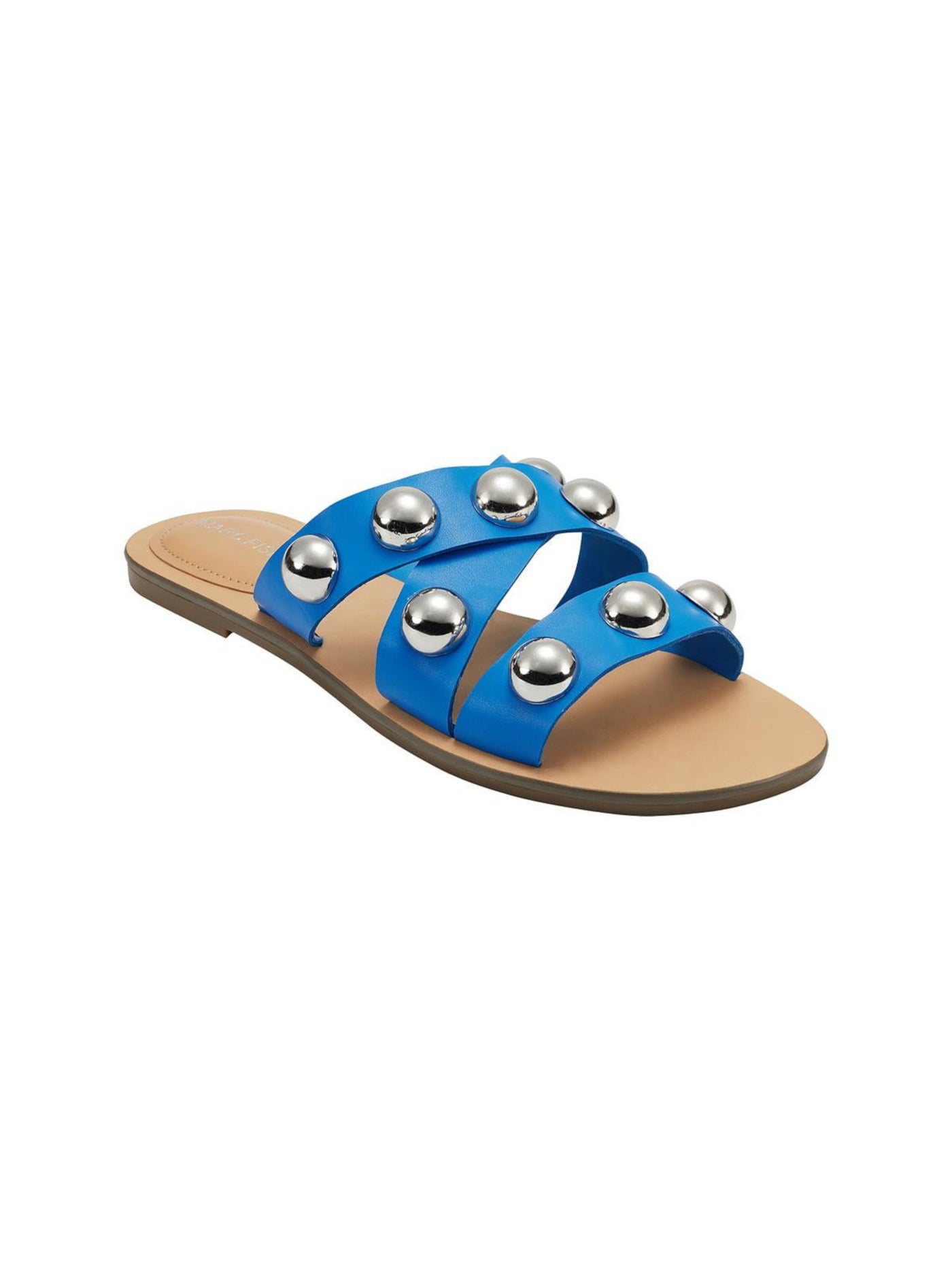 MARC FISHER Womens Blue Padded Heel Studded Strappy Bryte Round Toe Slip On Slide Sandals Shoes 8 M