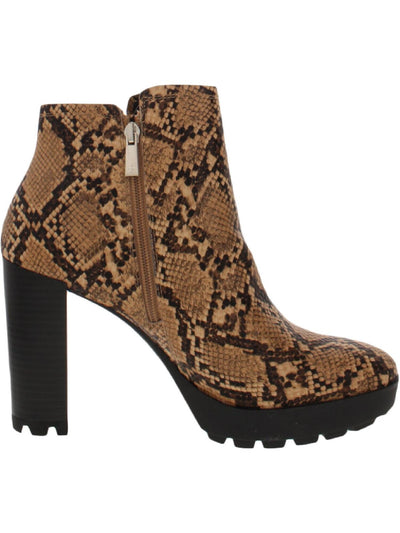 KENNETH COLE Womens Brown Snake Print 1" Platform Side Goring Lug Sole Slip Resistant Justin Round Toe Block Heel Zip-Up Booties 8.5 M