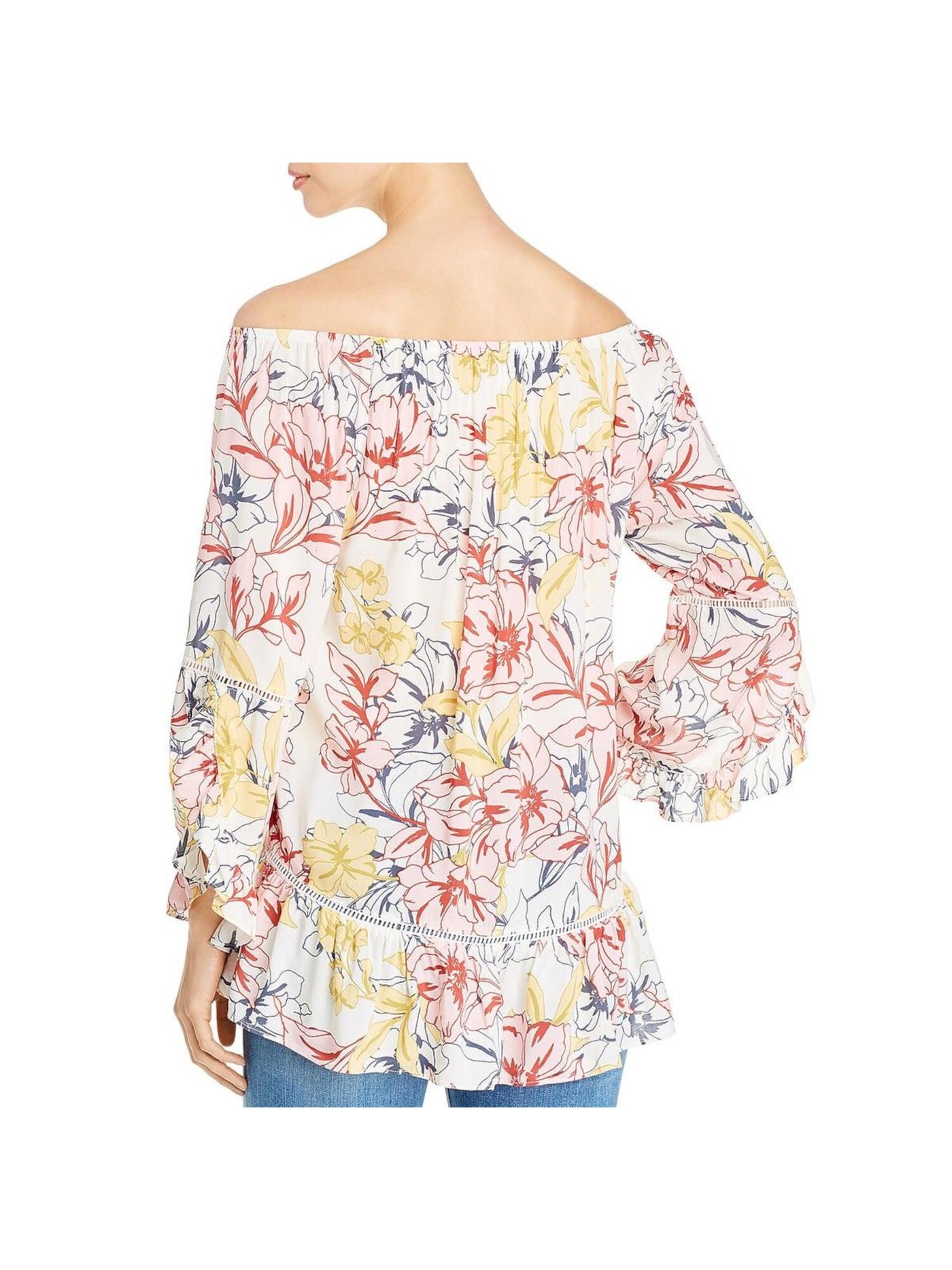 SINGLE THREAD Womens Pink Ruffled Floral Long Sleeve Off Shoulder Top XS