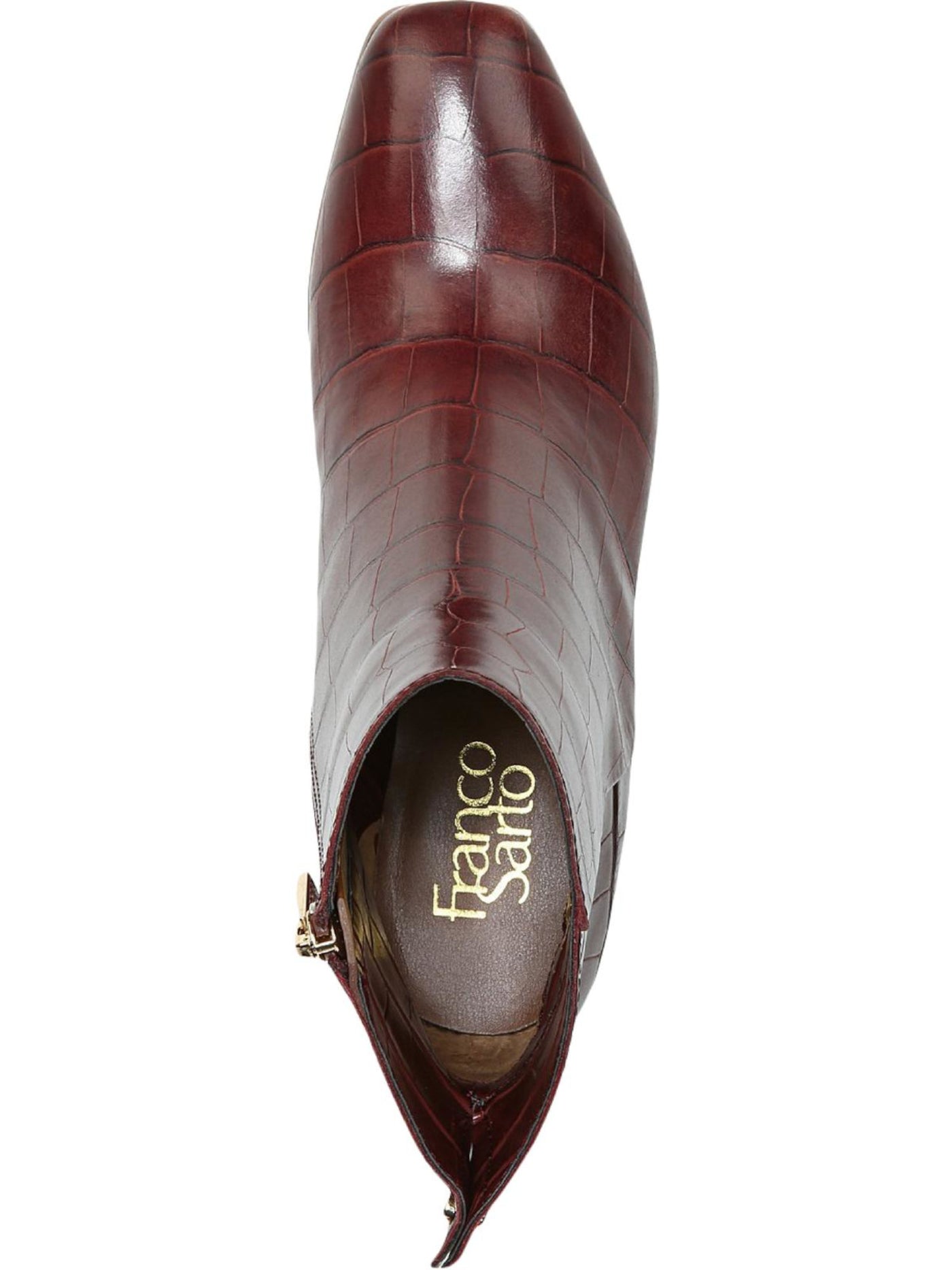 FRANCO SARTO Womens Maroon Crocodile Padded Studded Tina Square Toe Block Heel Zip-Up Leather Booties 7.5 M