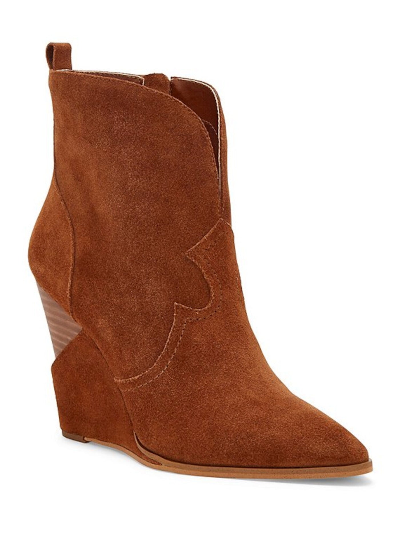 JESSICA SIMPSON Womens Brown Deep V Notch Pull Tab Comfort Hilrie Pointed Toe Wedge Zip-Up Leather Booties 6 M