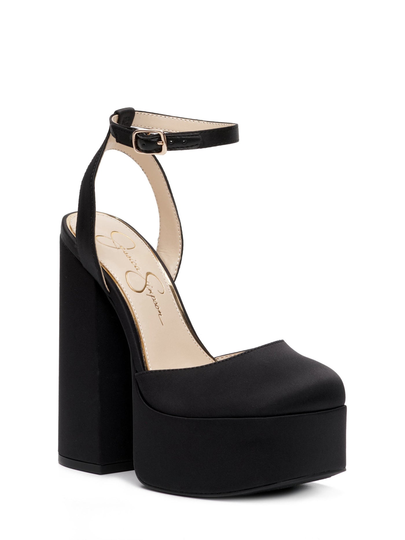 JESSICA SIMPSON Womens Black 1-1/2" Platform Ankle Strap Padded Deirae Square Toe Block Heel Buckle Dress Pumps Shoes 9 M