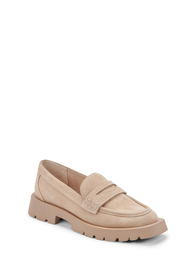 DOLCE VITA Womens Beige Lug Sole Padded Elias Square Toe Block Heel Slip On Leather Heeled Loafers 9