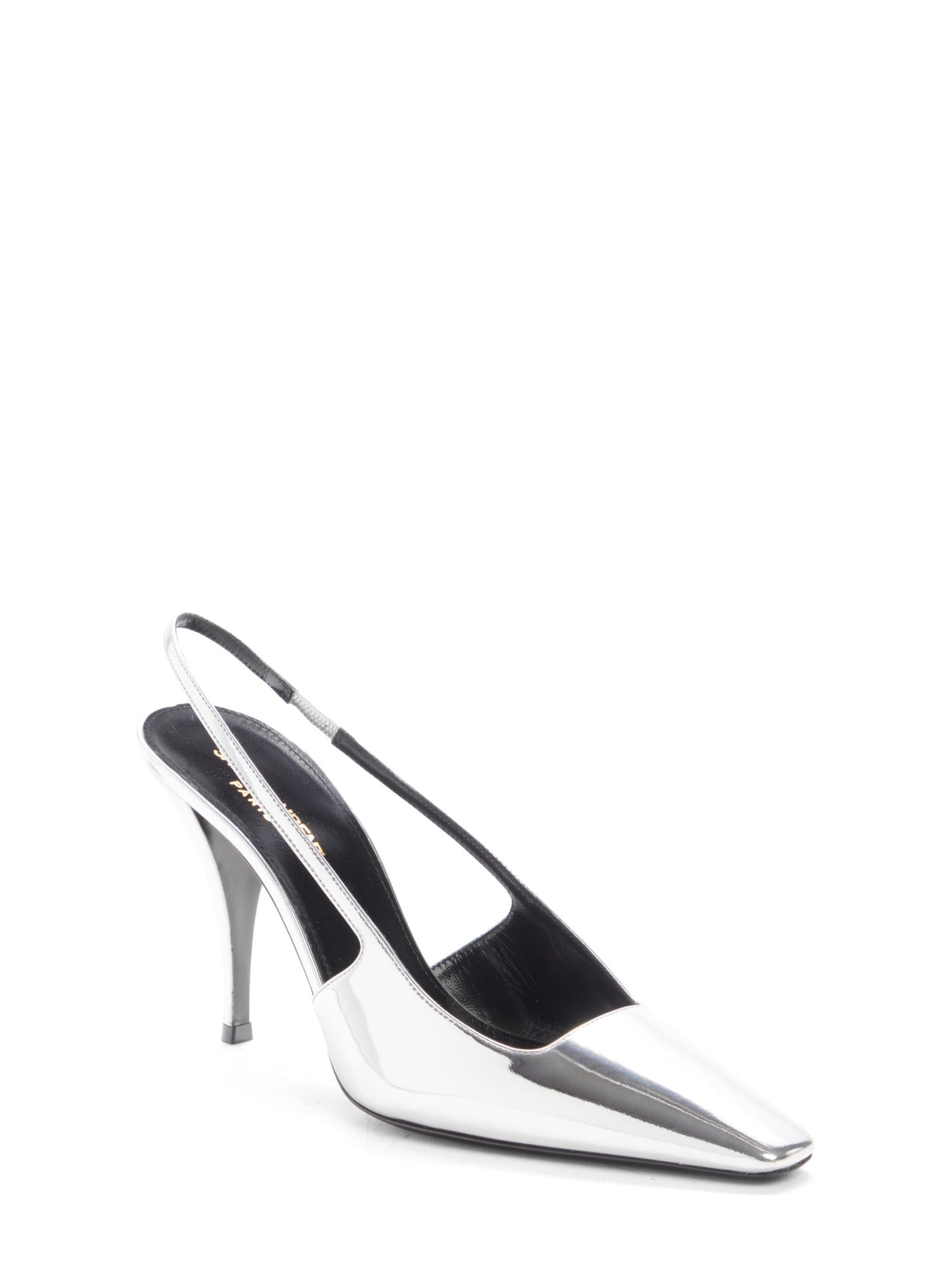 SAINT LAURENT Womens Silver Pump Goring Padded Blade Square Toe Stiletto Slip On Leather Dress Slingback 38.5