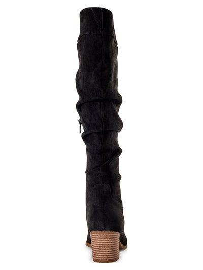 TIME AND TRUE Womens Black Ankle Zip 20.5 Shaft Rouched Goring Cushioned Almond Toe Stacked Heel Slouch Boot 11