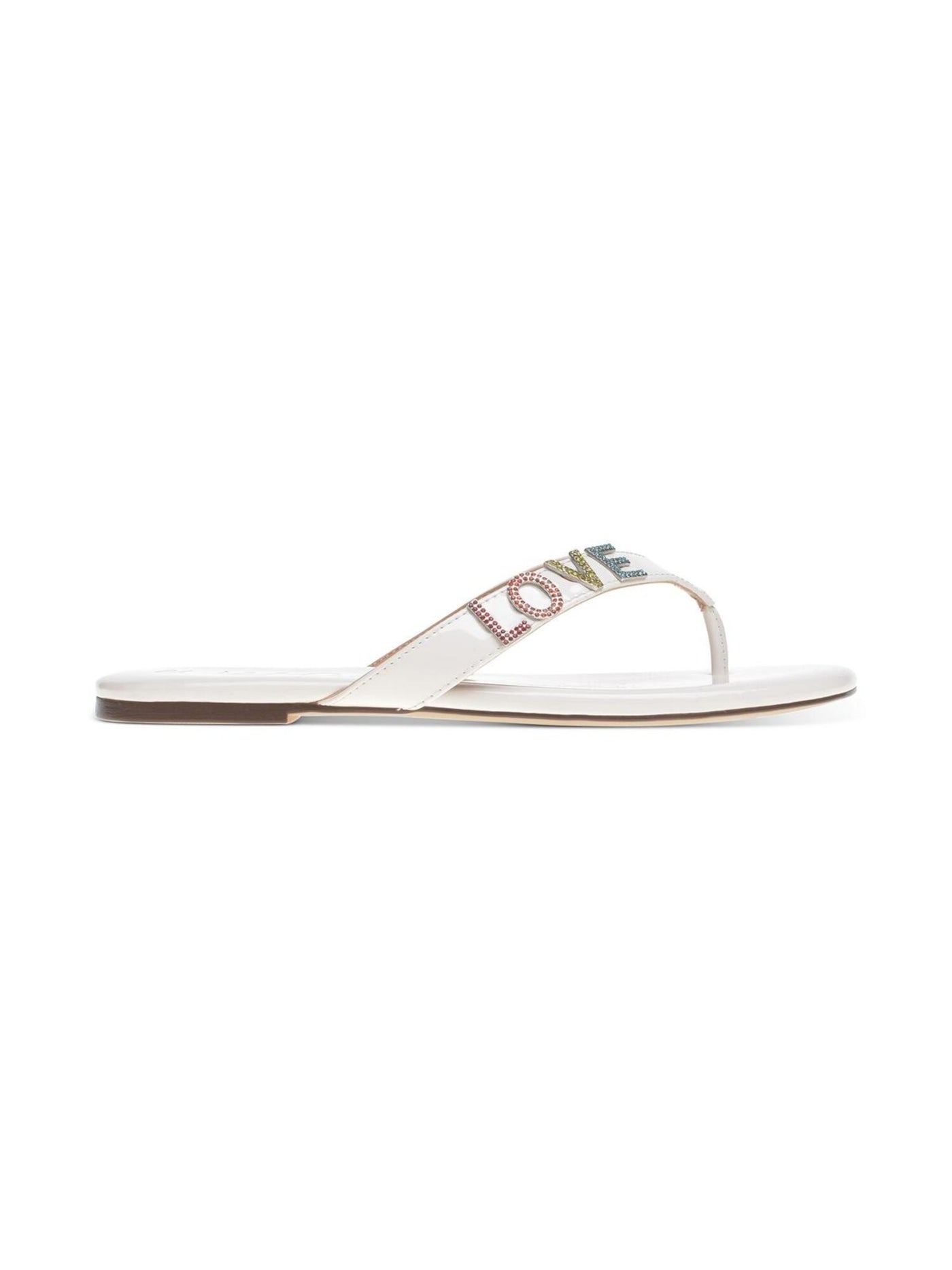 WILD PAIR Womens White Rhinestone Fantasia Round Toe Slip On Thong Sandals 9.5 M