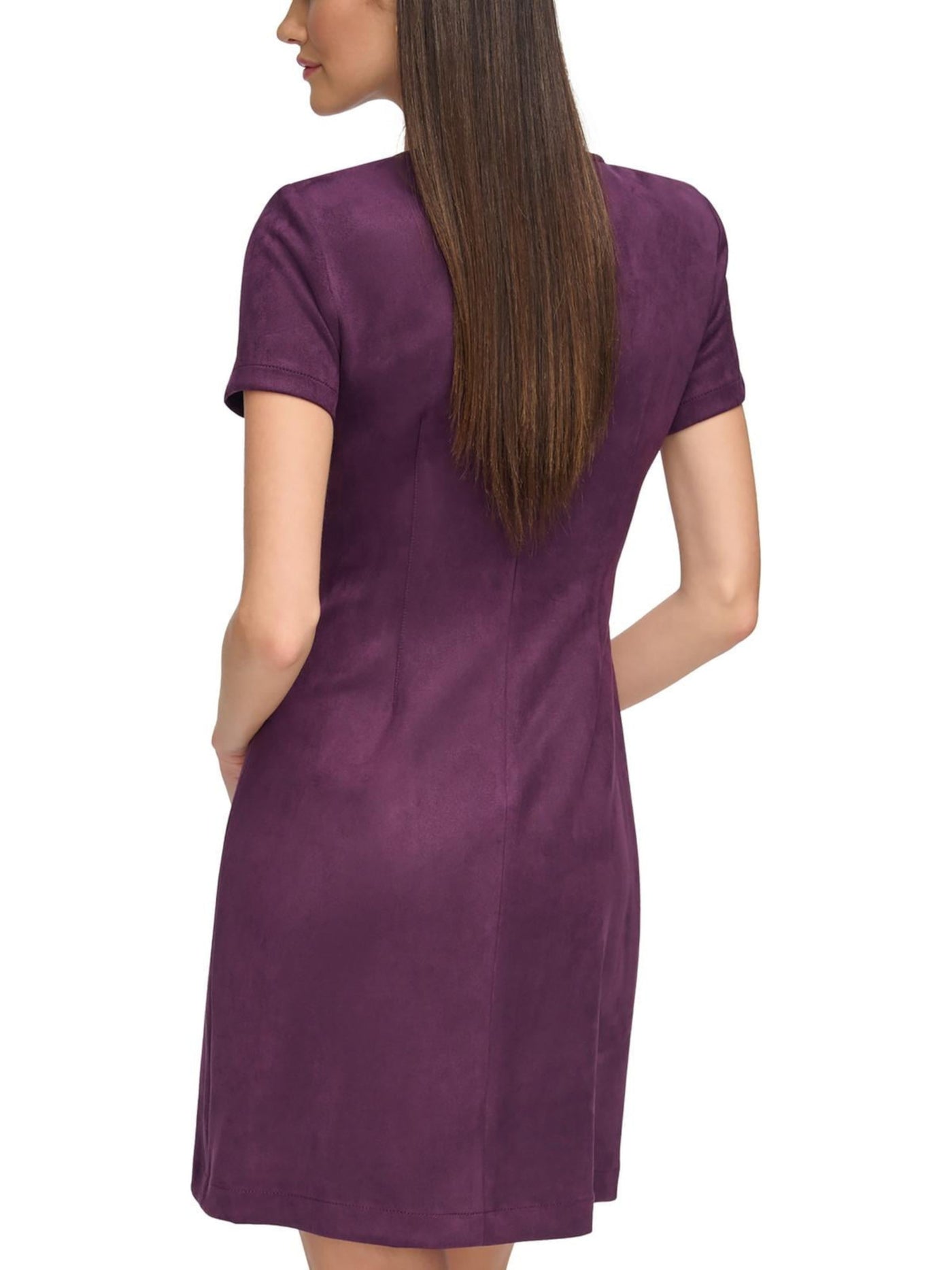 CALVIN KLEIN Womens Purple Zippered Asymmetrical Zip Notched Hem Short Sleeve Square Neck Short Wear To Work Sheath Dress 10