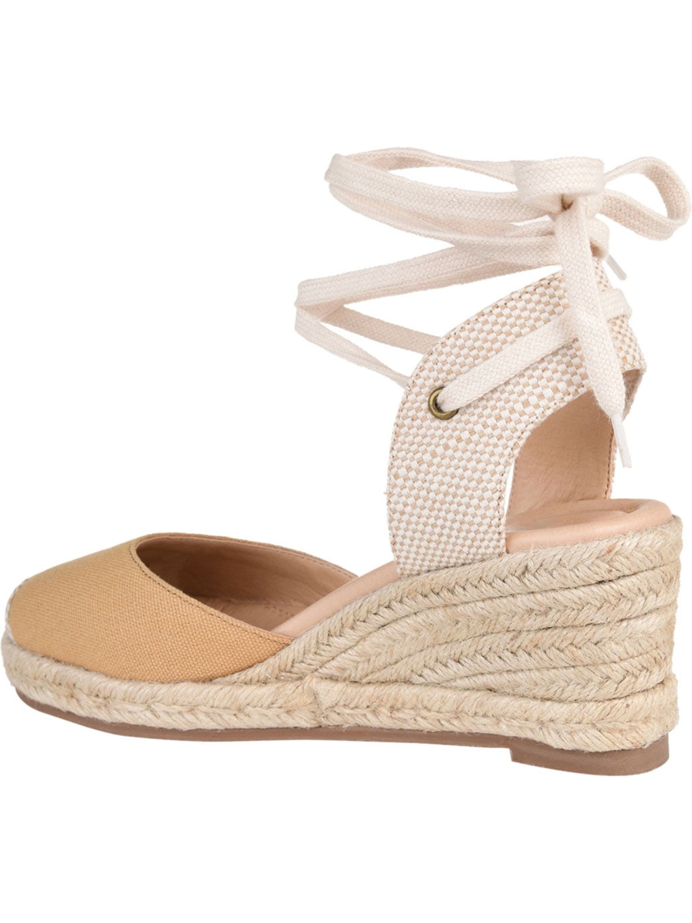 JOURNEE COLLECTION Womens Beige 1/2" Platform Interchangeable Laces Jute Wrapped Open Back Shoe Padded Monte Round Toe Wedge Lace-Up Espadrille Shoes 5.5 M