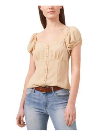 RILEY&RAE Womens Beige Pleated Cap Sleeve Sweetheart Neckline Blouse XS