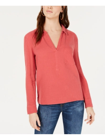 1. STATE Womens Long Sleeve V Neck Blouse