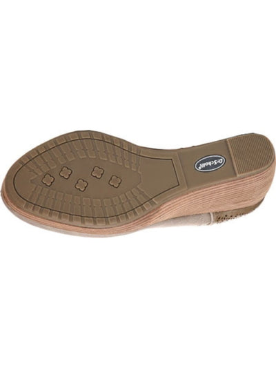 DR SCHOLLS Womens Taupe Beige 1/2 Platform Gored Perforated Comfort Harlow Almond Toe Wedge Slip On Shootie
