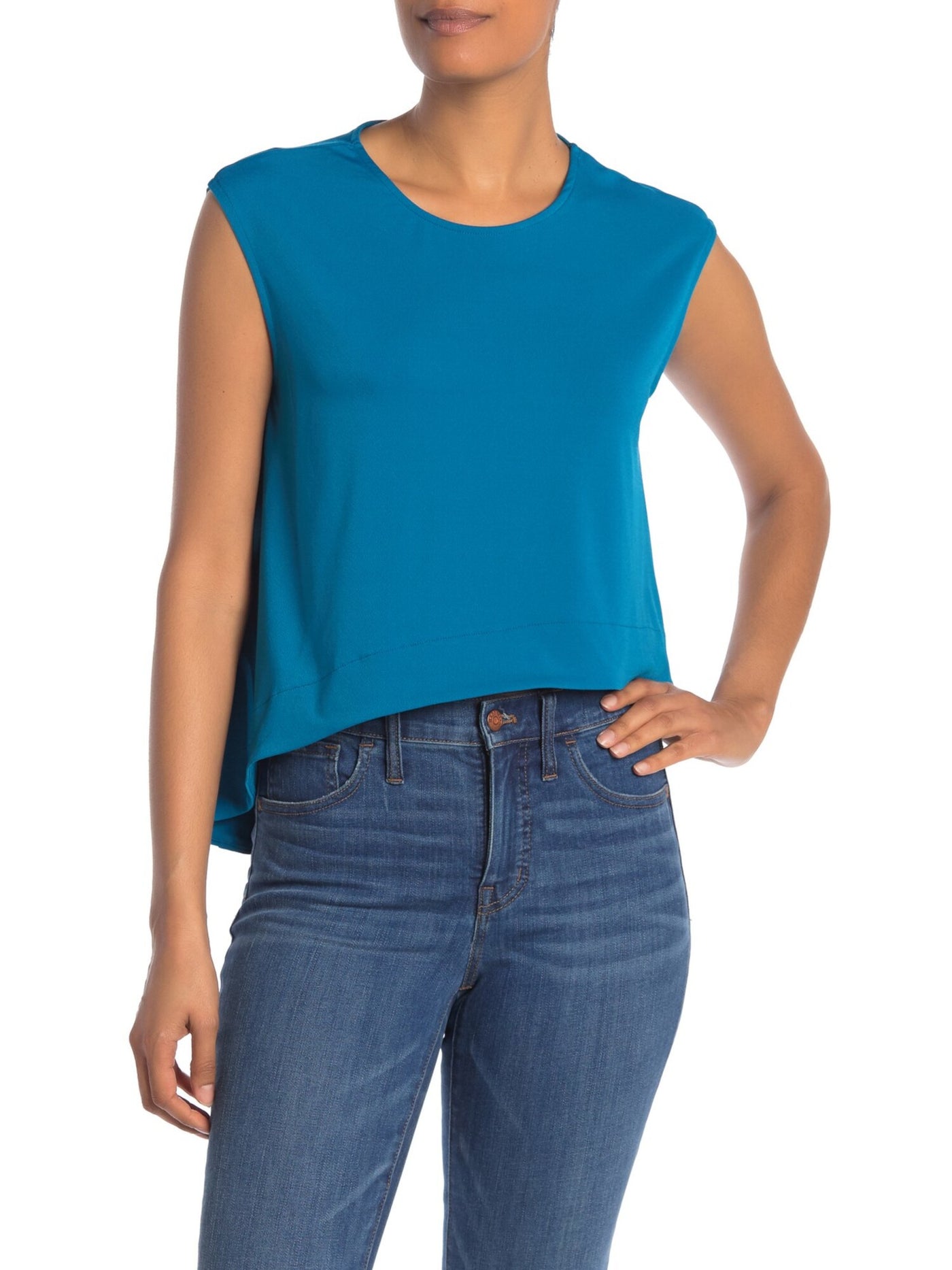 RACHEL ROY Womens Blue Cap Sleeve Crew Neck Crop Top Size: S