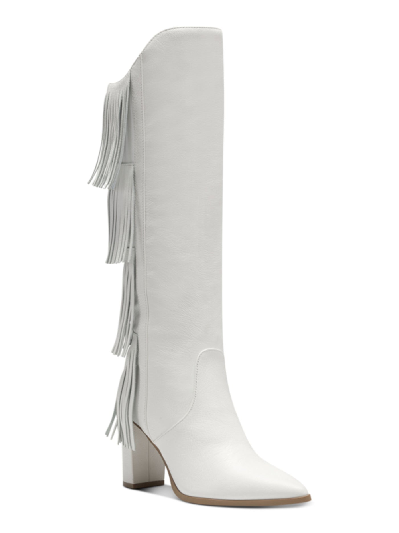 INC Womens White Fringed Yomesa Pointed Toe Block Heel Leather Dress Boots 8 M