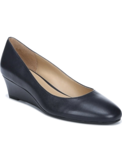NATURALIZER Womens Navy Cushioned Breathable Pilar Round Toe Wedge Slip On Leather Heels 8.5 M