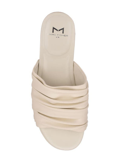 MARC FISHER Womens Ivory Ruched Padded Oswin Round Toe Slip On Slide Sandals Shoes 7 M