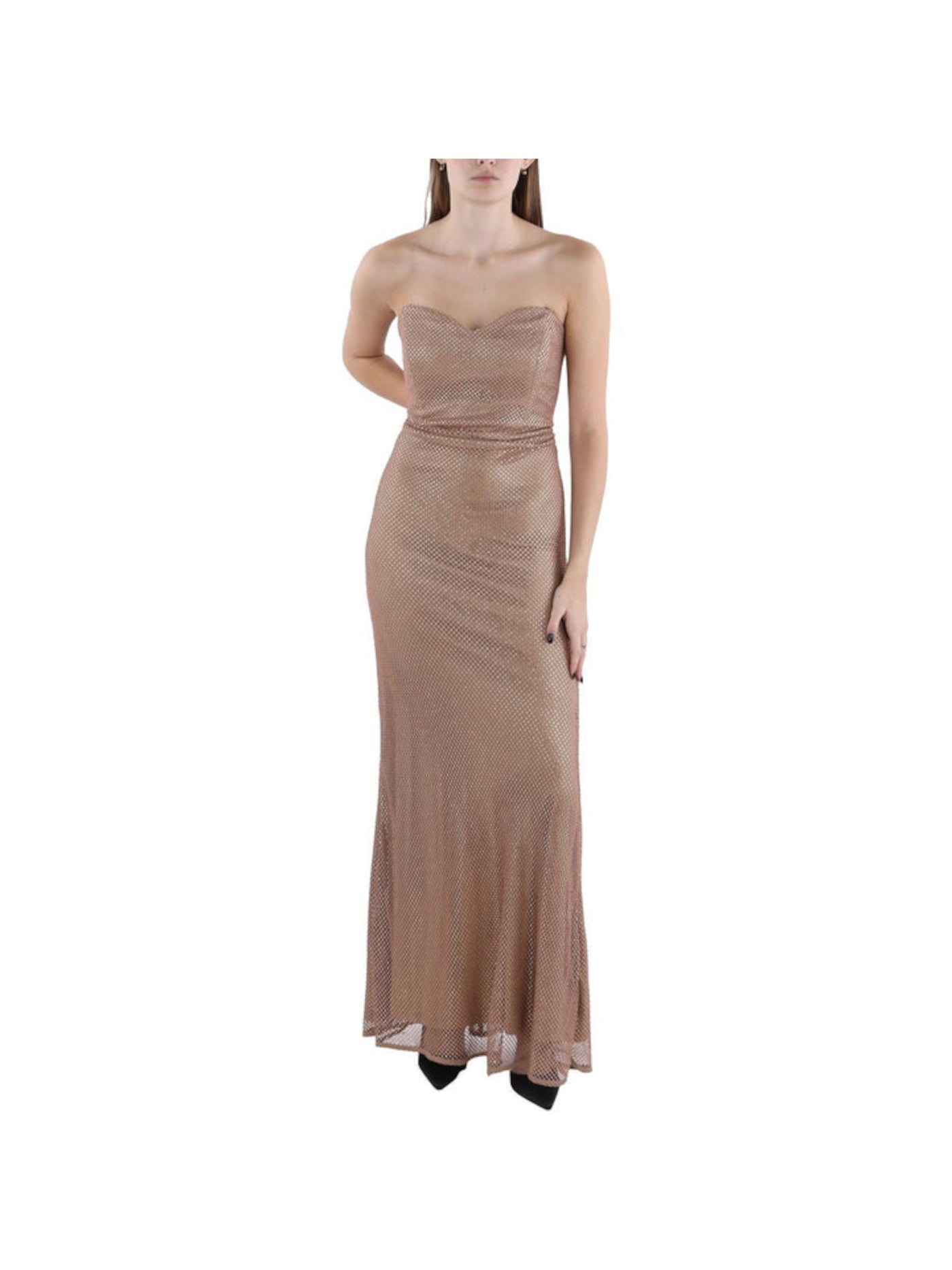 DONNA KARAN NEW YORK Womens Brown Embellished Zippered Strapless Lined Sweetheart Neckline Full-Length Evening Gown Dress 6