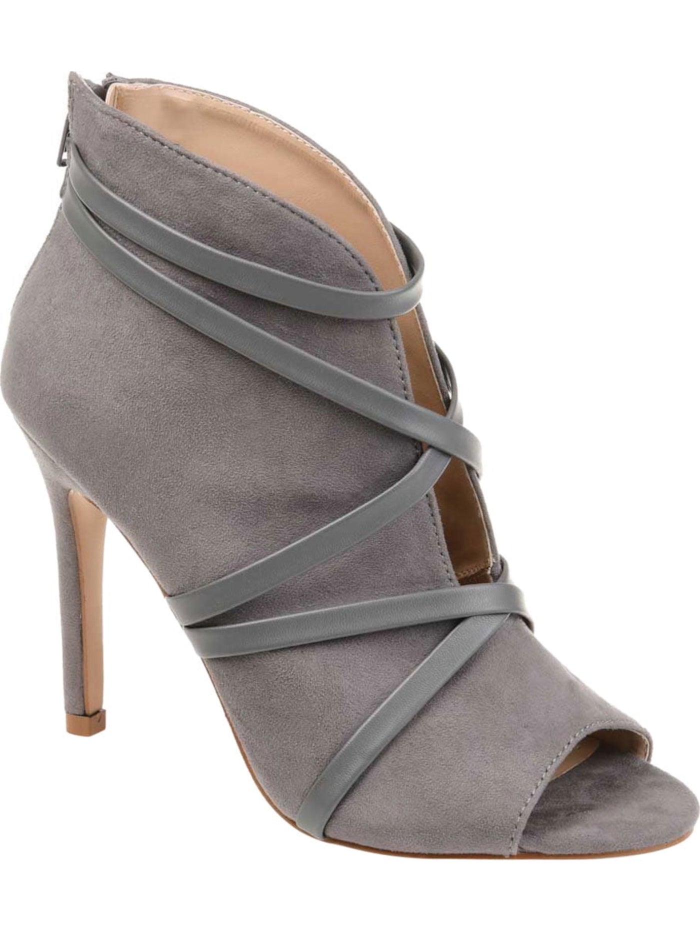 JOURNEE COLLECTION Womens Gray Strappy Samara Round Toe Stiletto Zip-Up Booties 8 M