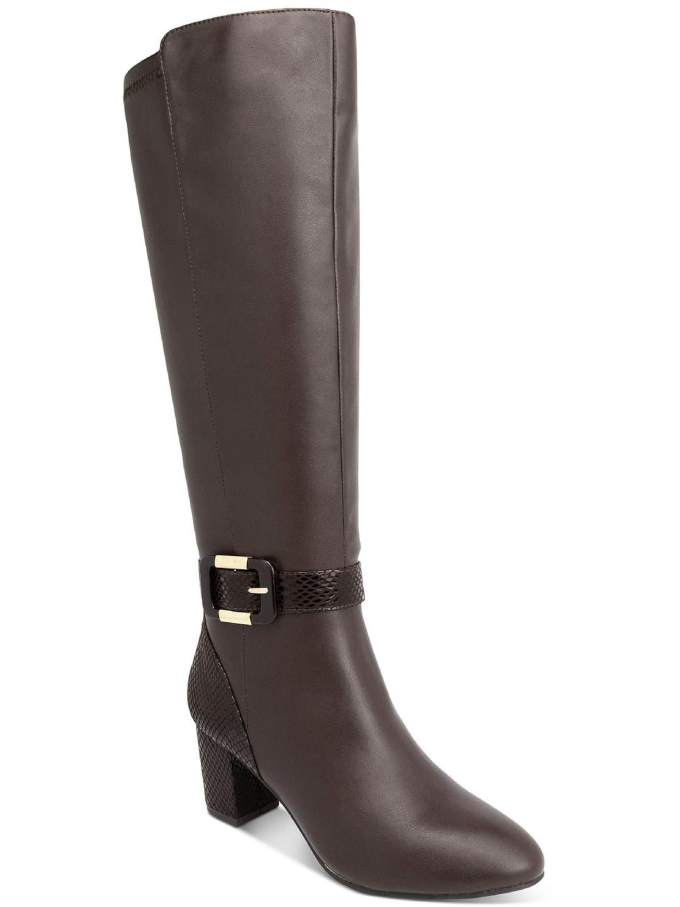 KAREN SCOTT Womens Brown Cushioned Isabell Almond Toe Block Heel Zip-Up Riding Boot 5.5 M