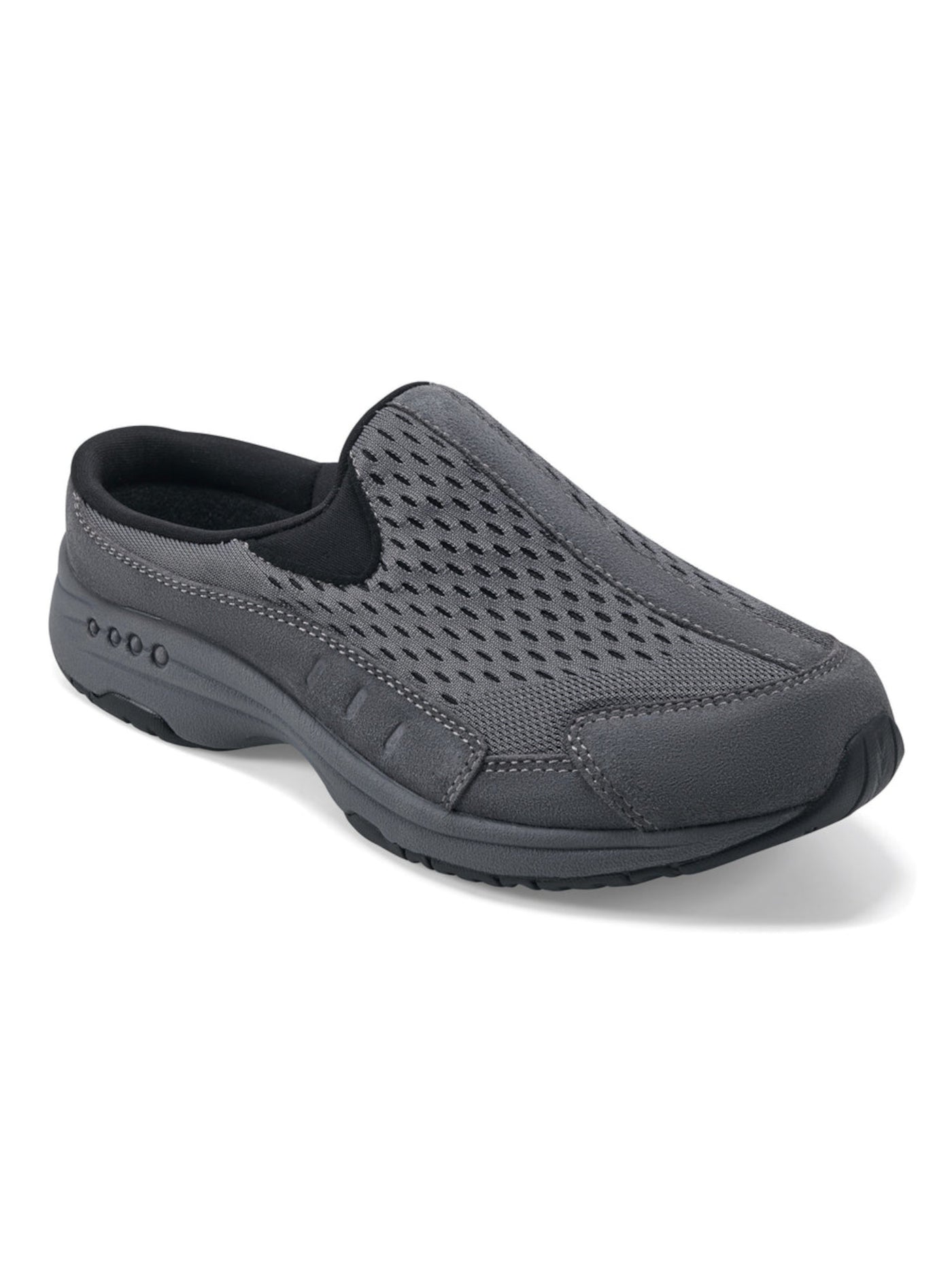 EASY MOTION Womens Gray Mixed Media Arch Support Padded Perforated Removable Insole Traveltime Round Toe Wedge Slip On Mules 5 M