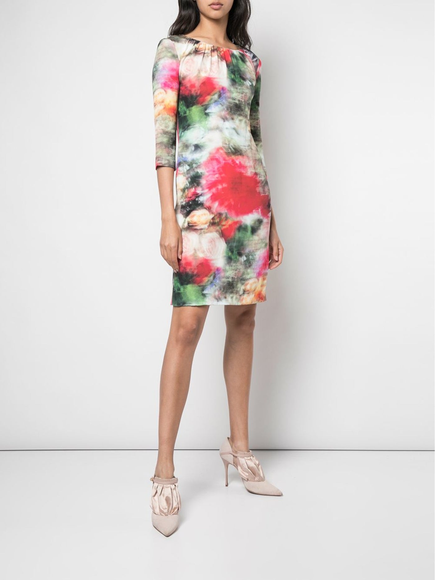 ADAM LIPPES Womens Red Printed Long Sleeve Jewel Neck Above The Knee Cocktail Sheath Dress 10