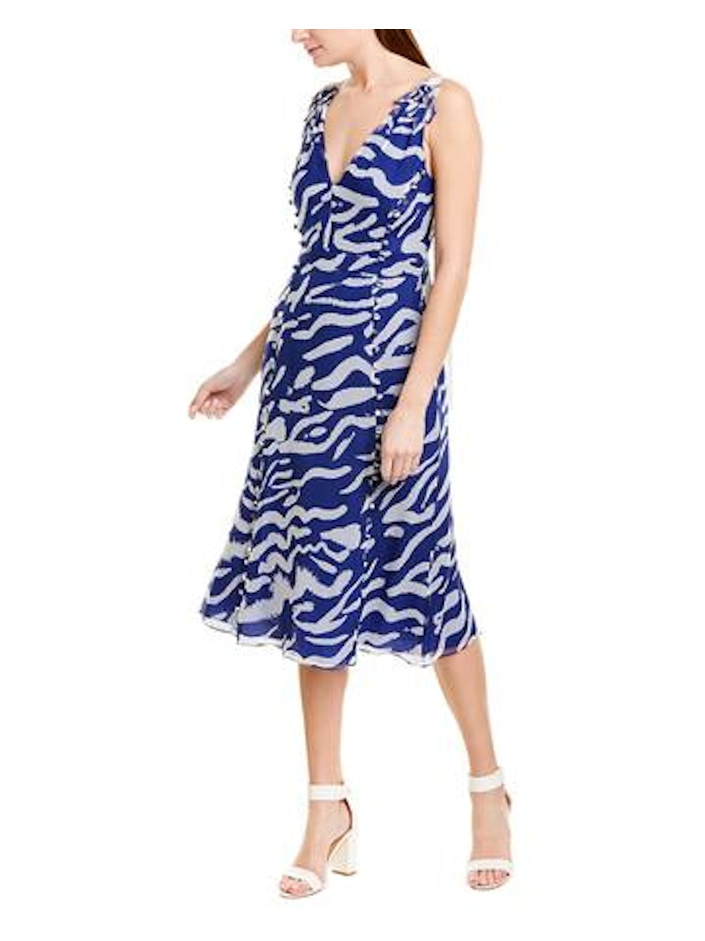 Prabal Gurung Womens Blue Zebra Print Sleeveless V Neck Midi Party Sheath Dress 2