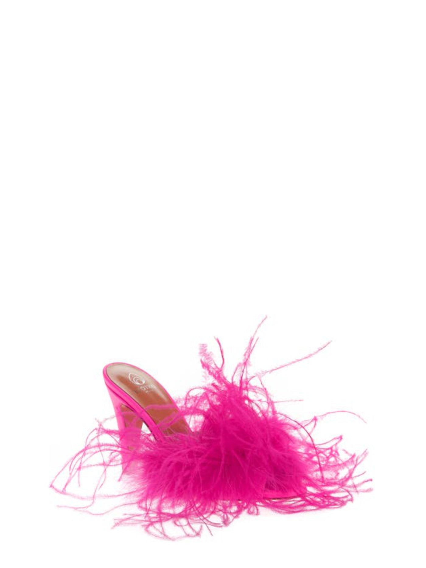 BROTHER VELLIES Womens Pink Feather Accent Padded Palms Almond Toe Stiletto Slip On Leather Dress Heeled Sandal 6