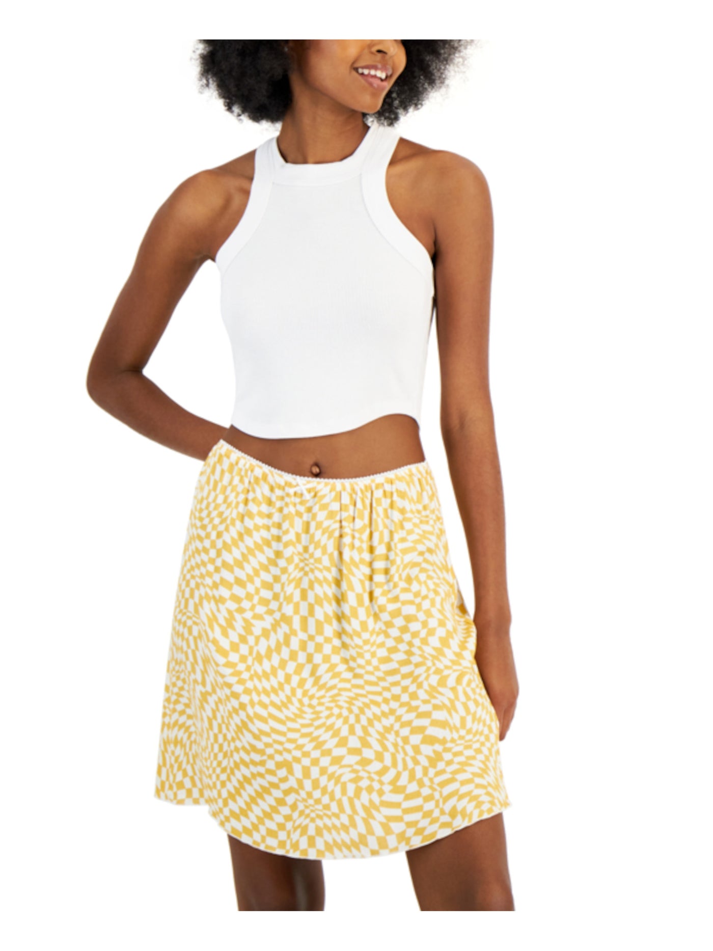 LOVE FIRE Womens White Unlined Scalloped Pull On Elastic Waist Check Above The Knee A-Line Skirt M