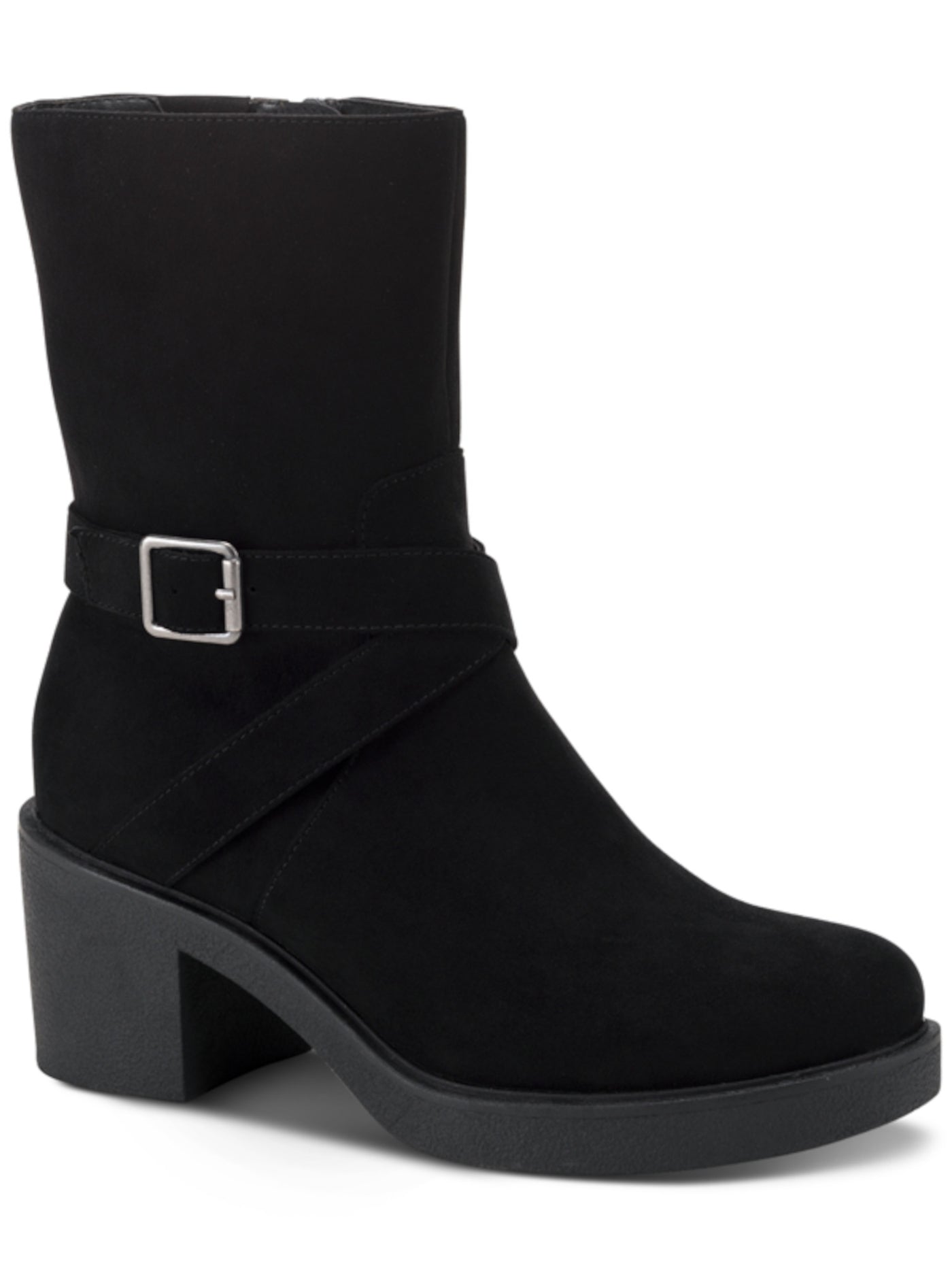 STYLE & COMPANY Womens Black Buckle Accent Comfort Bessiee Round Toe Block Heel Zip-Up Booties 7 M