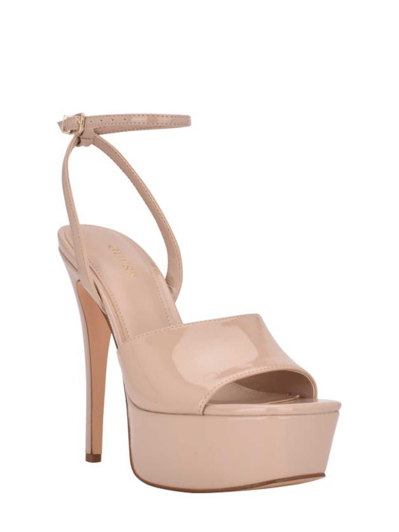 GUESS Womens Beige 2" Platform Patent Ankle Strap Tabye Square Toe Stiletto Buckle Dress Heeled Sandal 10 M