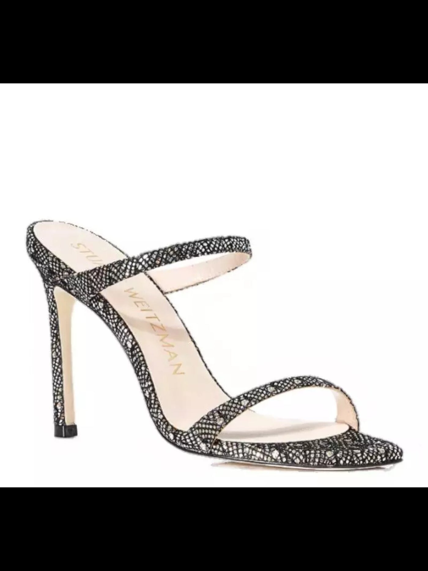 STUART WEITZMAN Womens Gold Patterned Padded Strappy Metallic Embellished Aleena Square Toe Stiletto Slip On Dress Slide Sandals Shoes 7 B