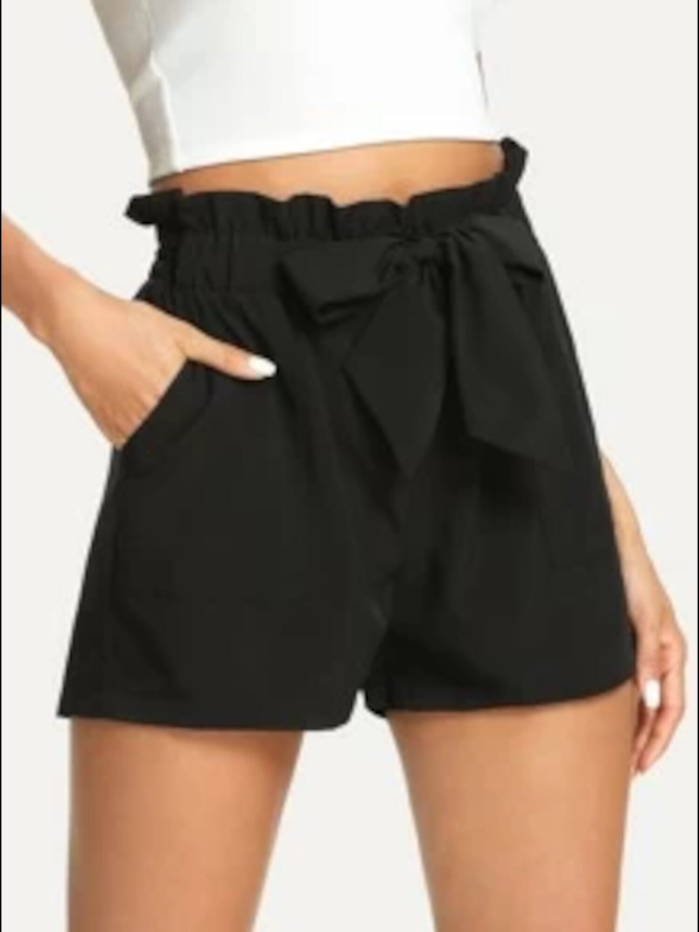 RILEY&RAE Womens Black Belted Paper-bag Shorts L