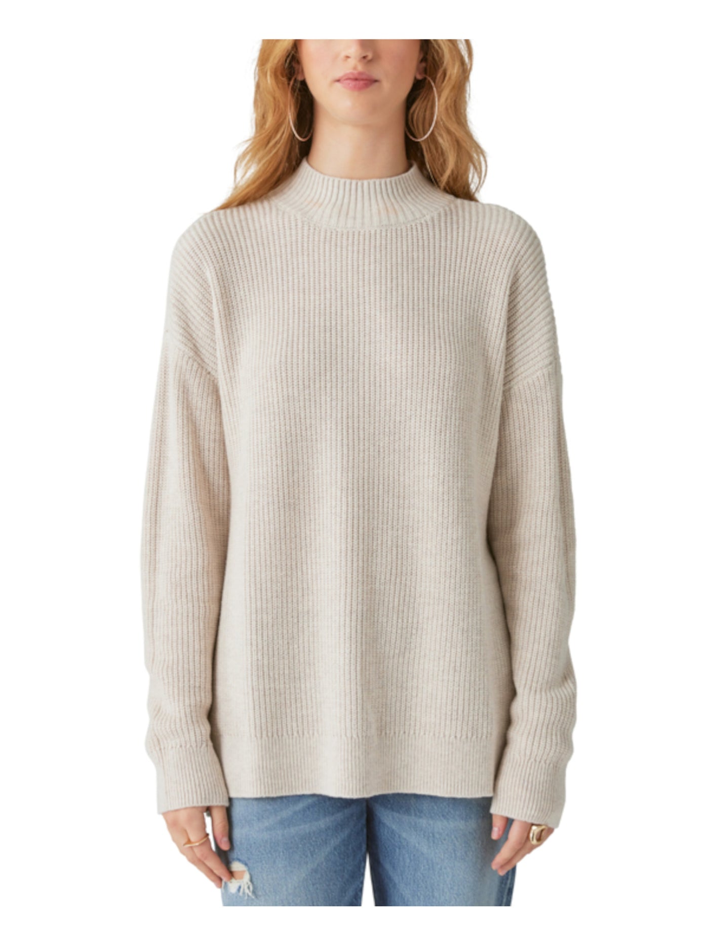 LUCKY BRAND Womens Beige Long Sleeve Mock Neck Sweater M