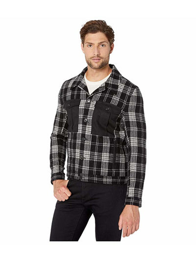 BILLY REID Mens Black Plaid Flannel Button Down Jacket L