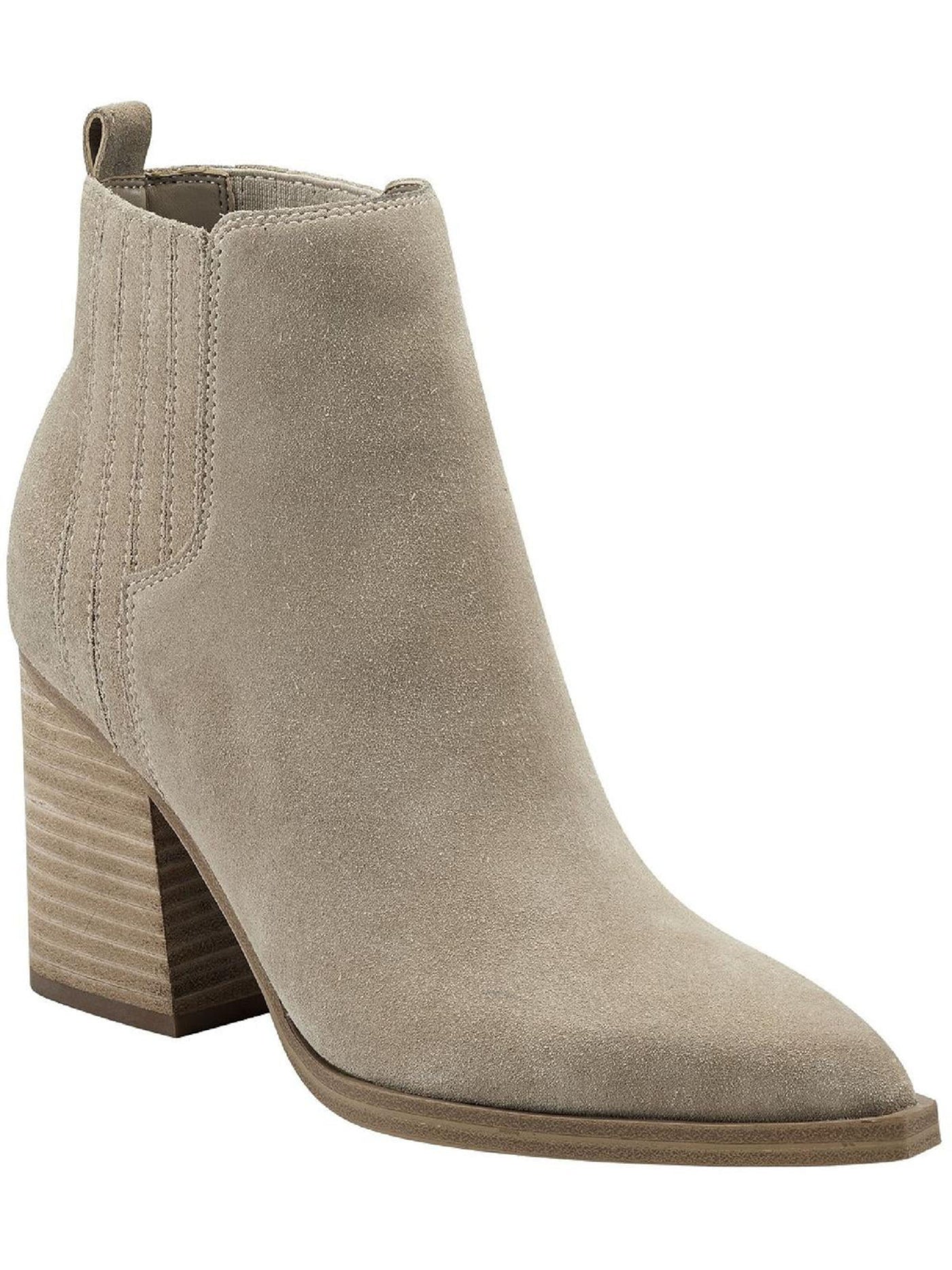 MARC FISHER Womens Beige Back Pull-Tab Goring Padded Matter Pointed Toe Block Heel Booties 8 M